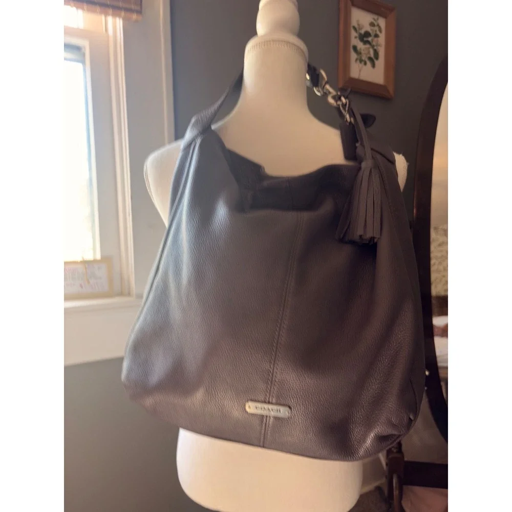 Coach Pebbled Leather Hobo‎ Shoulder Bag Brown Tassel Large Slouchy Boho Purse